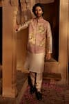 Buy_Kalista_Pink Bundi Raw Silk Printed Floral Sufiyan Kurta Set_at_Aza_Fashions