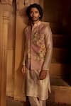 Kalista_Pink Bundi Raw Silk Printed Floral Sufiyan Kurta Set_Online_at_Aza_Fashions
