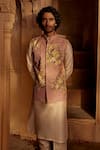 Buy_Kalista_Pink Bundi Raw Silk Printed Floral Sufiyan Kurta Set_Online_at_Aza_Fashions
