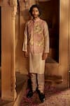 Shop_Kalista_Pink Bundi Raw Silk Printed Floral Sufiyan Kurta Set_Online_at_Aza_Fashions