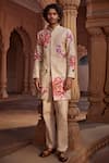 Buy_Kalista_Multi Color Sherwani Raw Silk Floral Ridhwan Pattern Set _at_Aza_Fashions