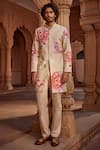 Shop_Kalista_Multi Color Sherwani Raw Silk Floral Ridhwan Pattern Set _Online_at_Aza_Fashions