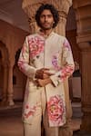 Kalista_Multi Color Sherwani Raw Silk Floral Ridhwan Pattern Set _at_Aza_Fashions