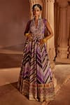 Kalista_Purple Anarkali Raw Silk Woven Chevron Leher Embroidered Yoke With Dupatta _Online_at_Aza_Fashions