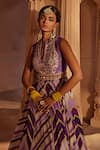 Shop_Kalista_Purple Anarkali Raw Silk Woven Chevron Leher Embroidered Yoke With Dupatta _Online_at_Aza_Fashions