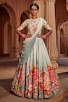 Buy_Kalista_Blue Anarkali Raw Silk Print Floral Manya Embroidered Yoke With Dupatta _at_Aza_Fashions