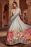 Kalista_Blue Anarkali Raw Silk Print Floral Manya Embroidered Yoke With Dupatta _Online_at_Aza_Fashions