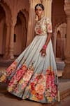 Shop_Kalista_Blue Anarkali Raw Silk Print Floral Manya Embroidered Yoke With Dupatta _Online_at_Aza_Fashions