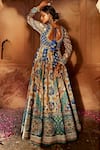 Shop_Kalista_Blue Anarkali Raw Silk Print Beads Round Jannat Adda Embroidered With Dupatta _at_Aza_Fashions