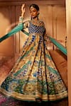 Kalista_Blue Anarkali Raw Silk Print Beads Round Jannat Adda Embroidered With Dupatta _Online_at_Aza_Fashions