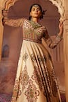 Kalista_Off White Anarkali Raw Silk Print Zaina Embroidered Yoke With Dupatta _Online_at_Aza_Fashions