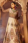 Buy_Kalista_Off White Anarkali Raw Silk Print Zaina Embroidered Yoke With Dupatta _Online_at_Aza_Fashions