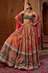 Buy_Kalista_Multi Color Blouse And Lehenga Raw Silk Print Floral Scoop Aadhya Bridal Set_at_Aza_Fashions