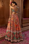 Kalista_Multi Color Blouse And Lehenga Raw Silk Print Floral Scoop Aadhya Bridal Set_Online_at_Aza_Fashions
