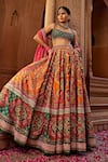 Buy_Kalista_Multi Color Blouse And Lehenga Raw Silk Print Floral Scoop Aadhya Bridal Set_Online_at_Aza_Fashions