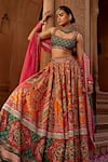 Shop_Kalista_Multi Color Blouse And Lehenga Raw Silk Print Floral Scoop Aadhya Bridal Set_Online_at_Aza_Fashions
