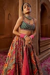 Kalista_Multi Color Blouse And Lehenga Raw Silk Print Floral Scoop Aadhya Bridal Set_at_Aza_Fashions