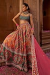 Buy_Kalista_Multi Color Blouse And Lehenga Raw Silk Print Floral Scoop Aadhya Bridal Set