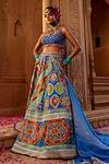 Buy_Kalista_Blue Blouse And Lehenga Raw Silk Print Floral Jaal Scoop Aadhya Bridal Set _at_Aza_Fashions