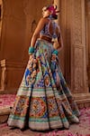 Shop_Kalista_Blue Blouse And Lehenga Raw Silk Print Floral Jaal Scoop Aadhya Bridal Set _at_Aza_Fashions