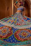 Kalista_Blue Blouse And Lehenga Raw Silk Print Floral Jaal Scoop Aadhya Bridal Set _Online_at_Aza_Fashions