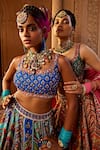 Buy_Kalista_Blue Blouse And Lehenga Raw Silk Print Floral Jaal Scoop Aadhya Bridal Set 