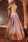 Shop_Kalista_Purple Blouse And Lehenga Raw Silk Print Paisley V Neck Kimaya Bridal Set _at_Aza_Fashions