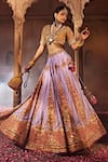 Kalista_Purple Blouse And Lehenga Raw Silk Print Paisley V Neck Kimaya Bridal Set _Online_at_Aza_Fashions