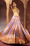 Buy_Kalista_Purple Blouse And Lehenga Raw Silk Print Paisley V Neck Kimaya Bridal Set 