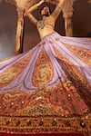 Shop_Kalista_Purple Blouse And Lehenga Raw Silk Print Paisley V Neck Kimaya Bridal Set 