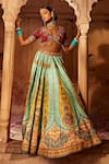 Buy_Kalista_Blue Blouse And Lehenga Raw Silk Print Paisley V Neck Kimaya Bridal Set _at_Aza_Fashions