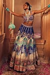 Buy_Kalista_Blue Blouse And Lehenga Raw Silk Print Persian Square Mehvish Bridal Set _at_Aza_Fashions