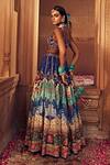 Shop_Kalista_Blue Blouse And Lehenga Raw Silk Print Persian Square Mehvish Bridal Set _at_Aza_Fashions