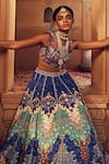 Buy_Kalista_Blue Blouse And Lehenga Raw Silk Print Persian Square Mehvish Bridal Set _Online_at_Aza_Fashions