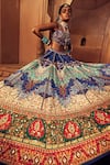 Shop_Kalista_Blue Blouse And Lehenga Raw Silk Print Persian Square Mehvish Bridal Set _Online_at_Aza_Fashions