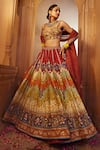 Buy_Kalista_Multi Color Blouse And Lehenga Raw Silk Print Persian Mehvish Bridal Set _at_Aza_Fashions