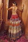 Shop_Kalista_Multi Color Blouse And Lehenga Raw Silk Print Persian Mehvish Bridal Set _at_Aza_Fashions