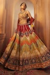 Kalista_Multi Color Blouse And Lehenga Raw Silk Print Persian Mehvish Bridal Set _Online_at_Aza_Fashions