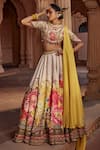 Buy_Kalista_Beige Blouse And Lehenga Raw Silk Print Floral Round Manya Bloom Bridal Set _at_Aza_Fashions