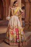 Kalista_Beige Blouse And Lehenga Raw Silk Print Floral Round Manya Bloom Bridal Set _Online_at_Aza_Fashions