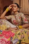 Buy_Kalista_Beige Blouse And Lehenga Raw Silk Print Floral Round Manya Bloom Bridal Set _Online_at_Aza_Fashions