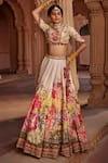 Kalista_Beige Blouse And Lehenga Raw Silk Print Floral Round Manya Bloom Bridal Set _at_Aza_Fashions