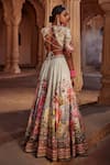 Shop_Kalista_Blue Blouse And Lehenga Raw Silk Print Floral Manya Flower Bloom Bridal Set _at_Aza_Fashions