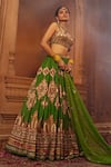 Buy_Kalista_Green Lehenga And Blouse Raw Silk Floral Zaina Persian Pattern Bridal Set_at_Aza_Fashions