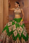 Kalista_Green Lehenga And Blouse Raw Silk Floral Zaina Persian Pattern Bridal Set_Online_at_Aza_Fashions