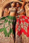 Buy_Kalista_Green Lehenga And Blouse Raw Silk Floral Zaina Persian Pattern Bridal Set