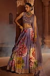 Buy_Kalista_Purple Lehenga And Blouse Raw Silk Floral Leaf Gulshaad Pattern Bridal Set_at_Aza_Fashions