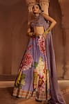 Kalista_Purple Lehenga And Blouse Raw Silk Floral Leaf Gulshaad Pattern Bridal Set_Online_at_Aza_Fashions