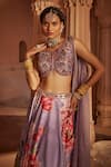Buy_Kalista_Purple Lehenga And Blouse Raw Silk Floral Leaf Gulshaad Pattern Bridal Set_Online_at_Aza_Fashions