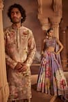 Shop_Kalista_Purple Lehenga And Blouse Raw Silk Floral Leaf Gulshaad Pattern Bridal Set_Online_at_Aza_Fashions